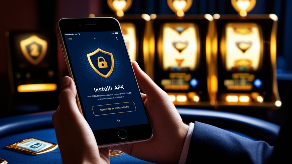 هاتف يثبت ملف APK بأمان في أجواء كازينو