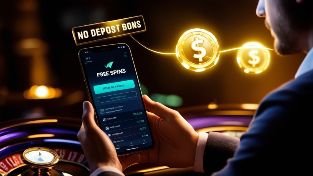 هاتف يعرض بونص بدون إيداع مع كود وإشارات تحذير داخل أجواء كازينو مظلمة