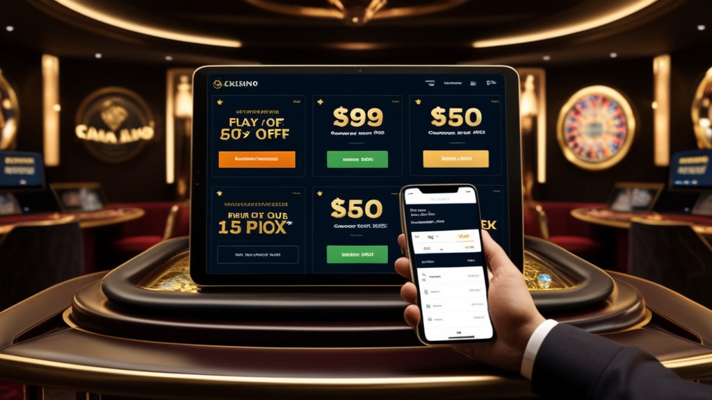 لوحة عروض كازينو رقمية تعرض كوبونات وبونصات متعددة للمقارنة